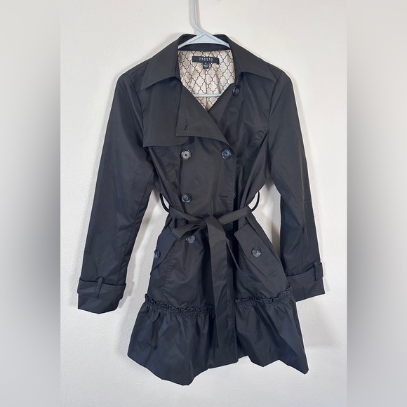 Sandro Studio Black Ruffled Double Breasted Trench Coat size small - Picture 1 of 6